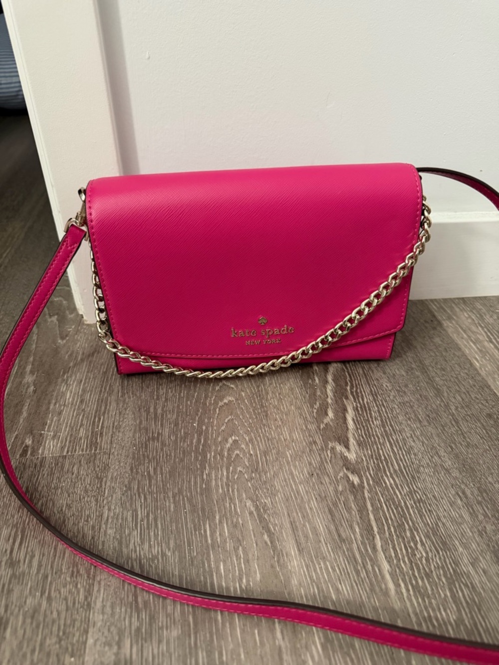 kate spade Hot Pink Leather Crossbody with Gold Chain